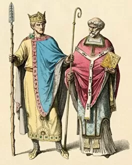 Royals:rulers Premium Framed Print Collection: Holy Roman Emperor Heinrich II and a bishop