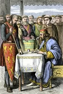 British history Framed Print Collection: King John endorsing the Magna Carta, 1215