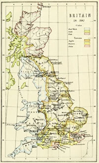 Maps Photographic Print Collection: Map of Britain in 597 AD