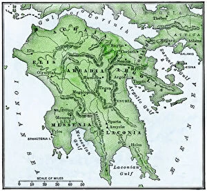 Ancient Greece Collection: Map of the Peloponnesus of ancient Greece
