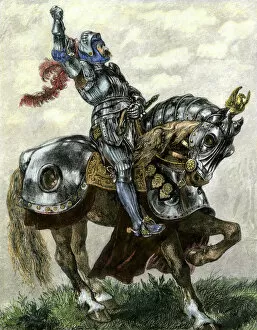 John Gilbert Pillow Collection: Medieval knight on horseback