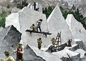 Temple Collection: Mormons cutting stone for their temple, Utah