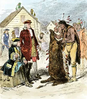 Colonial America illustrations Framed Print Collection: Oglethorpe and Tomo-chichi becoming friends in colonial Georgia