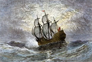 Ships and Boats Photo Mug Collection: Pilgrims ship Mayflower at sea, 1620
