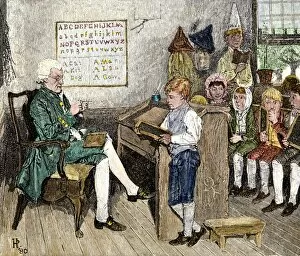Colonial America illustrations Premium Framed Print Collection: Reading lesson in a Pennsylvania classroom, 1700s