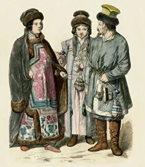 Siberia Collection: Siberian Tartar woman and a Russian Mongol couple