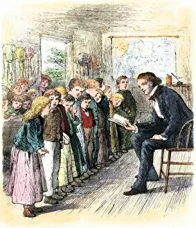 Occupations Collection: Students reciting in a one-room school, 1800s