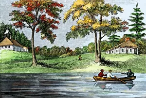 Colonial America illustrations Framed Print Collection: Swedish colonists on the Delaware River