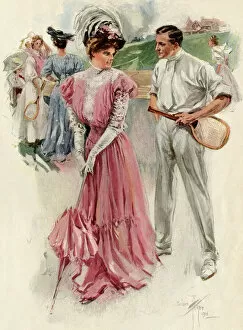 Tennis Pillow Collection: Tennis court romance, 1890s or early 1900s