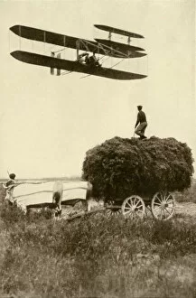 Wilbur Wright Collection: Wright airplane over a French farm