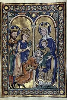 Manuscript Illumination Collection: ADORATION OF MAGI. Late 12th century or early 13th century French manuscript illumination