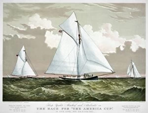 Regatta Collection: AMERICAs CUP, 1881. The American winner, Mischief with the Canadian challenger Atalanta in