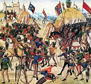 Hundred Years War Collection: BATTLE OF CRECY, 1346. The Battle of Crecy, 26 August 1346. Detail from Chroniques de Froissart