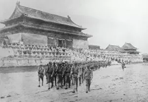 Ching Dynasty Collection: BOXER REBELLION, 1900. The 14th United States Infantry in the Palace Grounds, Peiping (Beijing)
