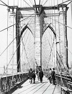 Brooklyn Bridge Photo Mug Collection: BROOKLYN BRIDGE, 1893. View of the Manhattan tower of the Brooklyn Bridge