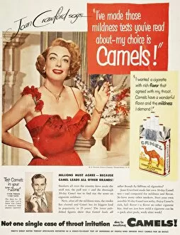 Camel Fine Art Print Collection: CAMEL CIGARETTE AD, 1951. Actress Joan Crawford endorsing Camel cigarettes
