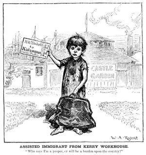Satchel Collection: CARTOON: IRISH IMMIGRATION. Assisted Immigrant from Kerry Workhouse. Who says I m a pauper