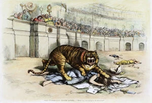 Thomas North Fine Art Print Collection: CARTOON: TWEED RING, 1871. The Tammany Tiger Loose. Thomas Nasts powerful indictment of Tweed