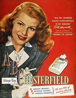 Smoker Collection: CHESTERFIELD CIGARETTE AD. Actress Rita Hayworth endorsing Chesterfield cigarettes