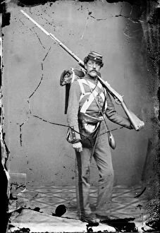 American Civil War Jigsaw Puzzle Collection: CIVIL WAR: UNION SOLDIER. A volunteer Union soldier with a rifle and bayonet. Photograph, c1862