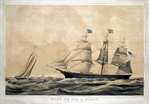 Sail Boat Collection: CLIPPER SHIP ADELAIDE. Hove to for a pilot. lithograph, 1856, by Nathaniel Currier