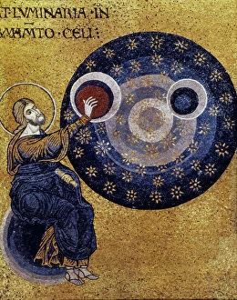 Universe Collection: CREATION OF HEAVEN. The creation of heaven and the stars. Mosaic, late 12th century