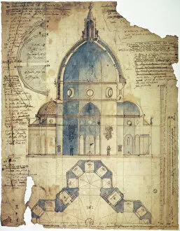 Fine art gallery Collection: Cross-section of Filippo Brunelleschis design for the dome of Santa Maria del Fiore Cathedral in