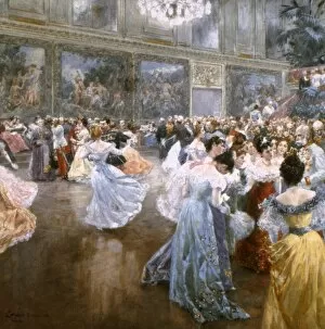 Paintings Metal Print Collection: Dance in the public ballroom of the Imperial Palace, Vienna. Watercolor by Wilhelm Gause, 1900