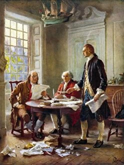 American Revolution Collection: The Declaration Committee. Benjamin Franklin, John Adams, and Thomas Jefferson meeting at