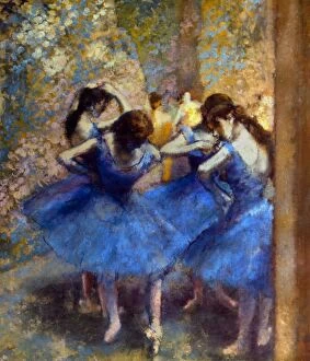 Impressionist paintings Pillow Collection: DEGAS: BLUE DANCERS, c1890. Oil on canvas by Edgar Degas