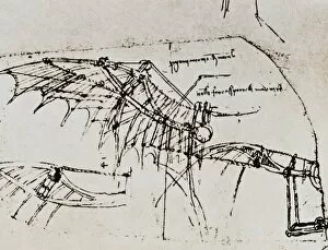 Sketches and drawings by Leonardo da Vinci Mouse Mat Collection: Design for a flying machine wing operated by a spring