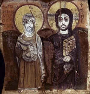 Medieval Art Premium Framed Print Collection: EGYPT: COPTIC ART: CHRIST and abbot Mena. Painting on wood, 7th century A. D