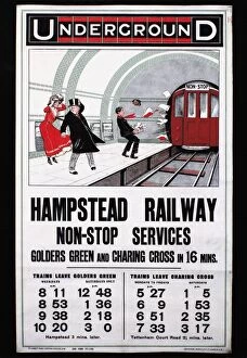 Postcard Canvas Print Collection: English poster for Hampstead Railway Non-Stop Services, 1910
