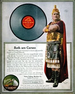 9 Mar 2012 Framed Print Collection: ENRICO CARUSO (1873-1921). Victor Talking Machine Co. advertisement featuring Caruso as Rhadames