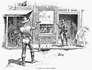 Bars Taverns and Saloons Pillow Collection: A Fight in the Street. Drawing by Frederic Remington, late 19th century