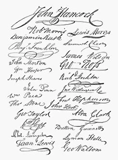 Franklin Collection: First page of signatures on the Declaration of Independence