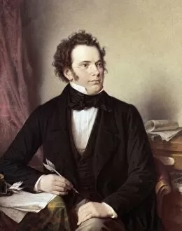 Paintings Metal Print Collection: FRANZ SCHUBERT (1797-1828). Austrian composer. Oil, 1875, by W. A. Rieder