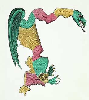District Collection: GERRYMANDER CARTOON, 1812. The Gerry-Mander! Cartoon comment, 1812, by Elkanah