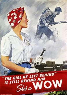 Labor Jigsaw Puzzle Collection: The Girl He Left Behind Is Still Behind Him. American World War II recruitment poster for women