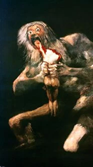 Paintings Pillow Collection: GOYA: SATURN, 1819-23. Saturn Devouring a Son. Oil by Francisco Goy, 1819-23