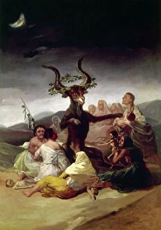 Paintings Pillow Collection: GOYA: WITCHES SABBATH. The Witches Sabbath. Oil on canvas, 1795-98, by Francisco Goya
