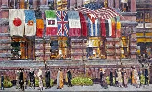Childe Collection: HASSAM: ALLIED FLAGS, 1917. Childe Hassam: Allied Flags, Union League Club. Oil on canvas, 1917