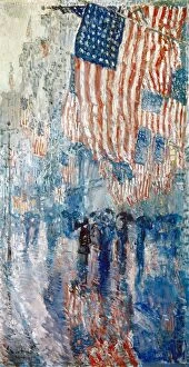 Fine Art Photographic Print Collection: HASSAM: AVENUE IN THE RAIN. The Avenue in the Rain. Oil on canvas by Childe Hassam, 1917