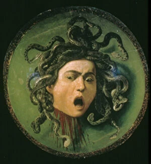 Paintings Fine Art Print Collection: HEAD OF MEDUSA by Caravaggio: oil on canvas, 1596