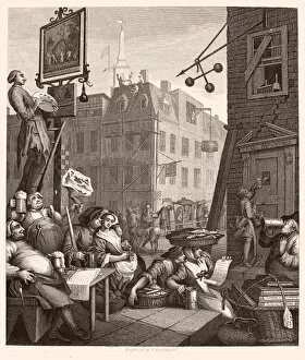Fine art Mouse Mat Collection: HOGARTH: BEER STREET. Beer Street and Gin Lane. Steel engraving, c1860