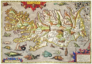 Maps Collection: ICELAND: MAP, 1595. Map of Iceland from a 1595 edition of Abraham Ortelius atlas Theatrum