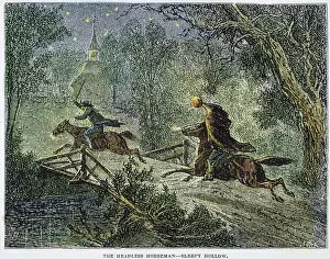 Related Images Metal Print Collection: IRVING: SLEEPY HOLLOW. The headless horseman scares Ichabod Crane out of town