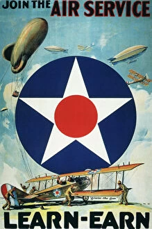 Recruiting Collection: Join the Air Service, Learn-Earn. U. S. Army Air Service recruiting poster, 1918
