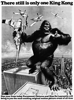 King Kong Poster Print Collection: KING KONG, 1976. King Kong straddling the World Trade Center