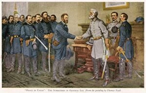 Thomas Nast Jigsaw Puzzle Collection: LEEs SURRENDER 1865. Peace in Union. The surrender of General Lee to General Grant at Appomattox